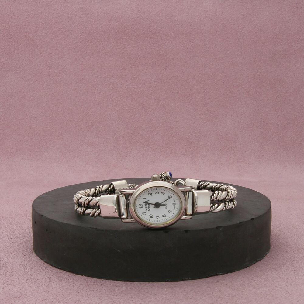 sterling silver vtg southwestern twisted lapis toggle watch bracelet size 6in